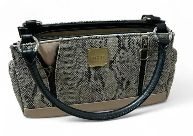 MICHE Gray Black Snake Print Handbag Purse Top Handle Satchel Bag
