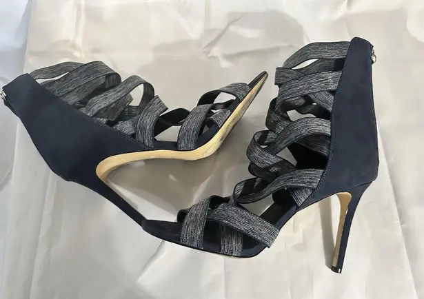 Daya by Zendaya Women Blue Denim Caged Heels Elastic Straps Open Toe Size 10