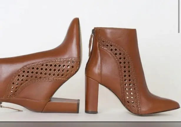 Matisse Tan Braided Cutout Leather Ankle Boot Heel Size 6.5