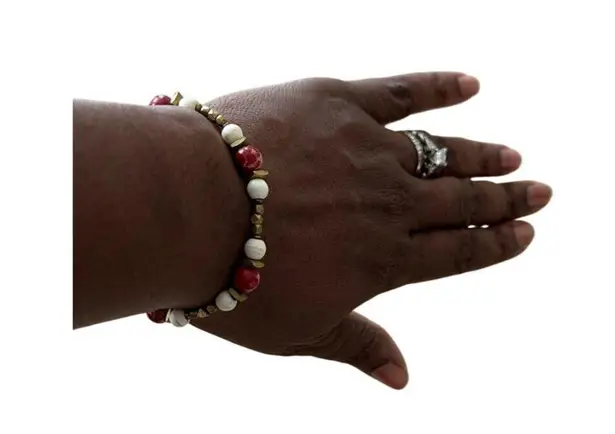 Fashion Retro Bracelet Red & Brass Boho, Beaded stretchy Bangle Stackable