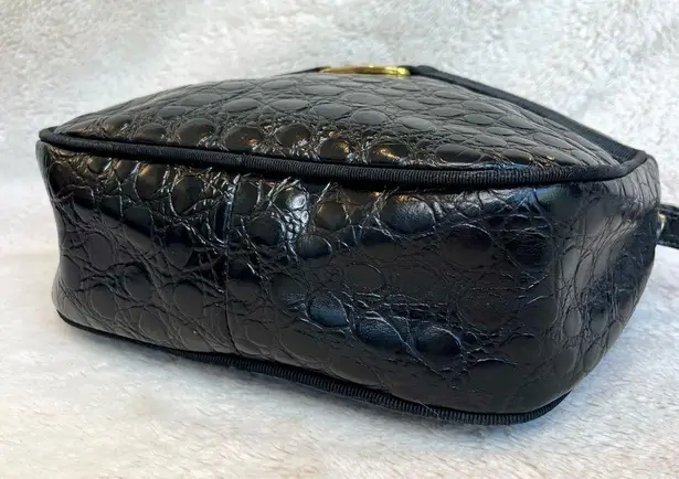 Salvatore Ferragamo Ferragamo Vala Black Croco Embossed Crossbody Bag