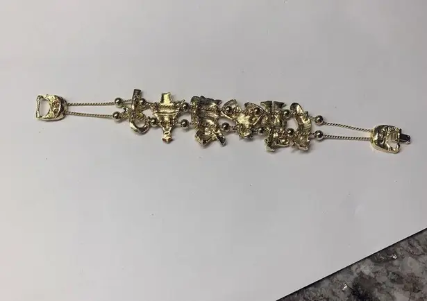 Holiday Christmas Bracelet • Gold Tone Tree, Stocking, Santa, Snowmen Candy Cane