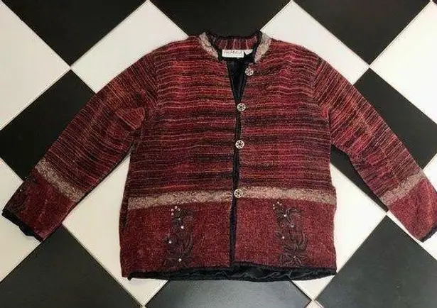 Flashback Vintage 90s Tapestry Jacket Velvet Blazer Ribbed Sequin Embroidered L