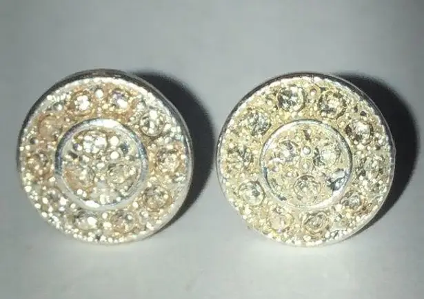 Silver Tone CZ Rhinestone Round Stud Boho Pierced Earrings