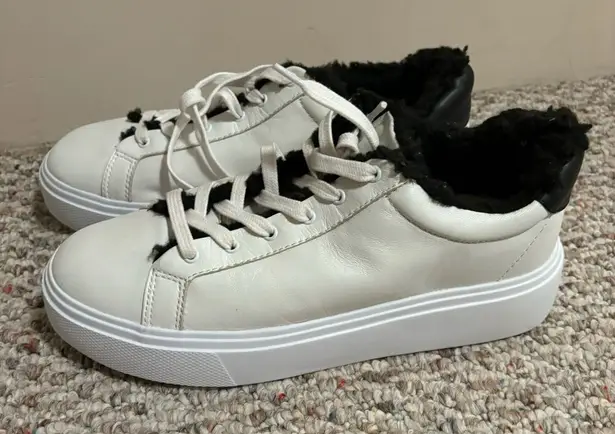 Schutz Kristin Platform Sneaker White Leather Lace Up Black Low Top- Size 9.5