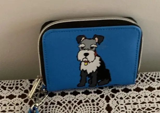 Marc Tetro Wristlet Wallet Schnauzer Dog Blue Zip Around Interior Compartments
