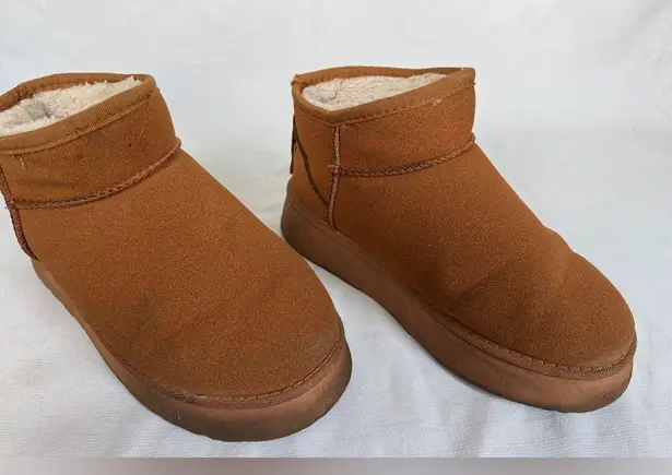 BEST FASHION Plush Lined Mini Ankle Boots in Chestnut Brown Size 9