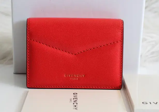 Givenchy  Red & Pink Edge Tri-Fold Leather Mini Compact Wallet