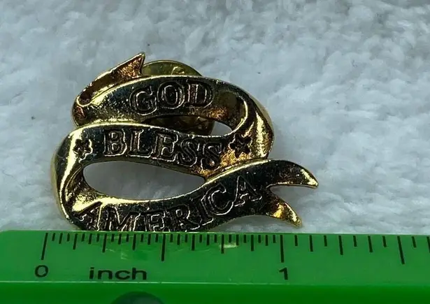 God Bless America Tie Tack Jewelry Pin Brooch Marked Camco Gold Color Metal