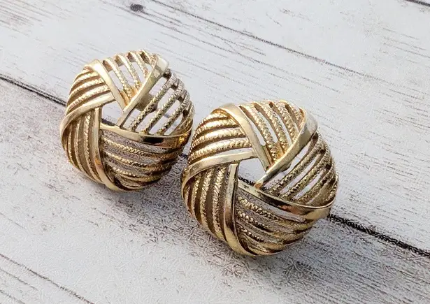 Vintage Earrings for Pierced Ears Five Sided Gold Tone Statement