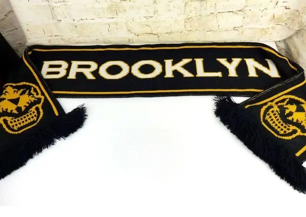 Three Kings Tattoo Skull Brooklyn Skull Scarf Black Orange Knit Fringe Rock Goth