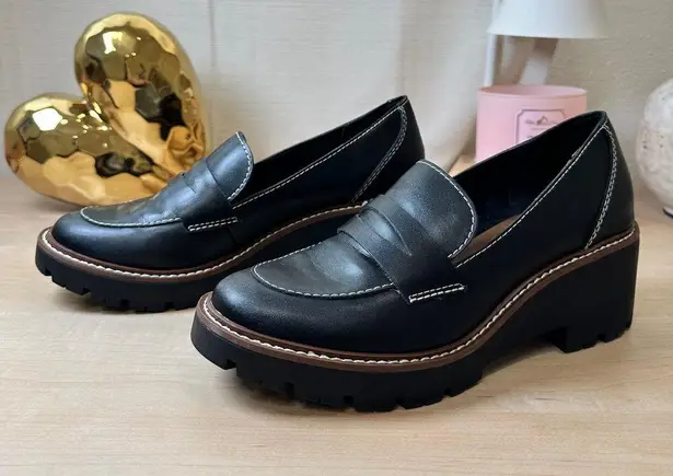 Blundlo Black Platform Loafers, Size 8M