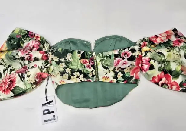 LPA Rae Corset Top in Green Rosa Floral