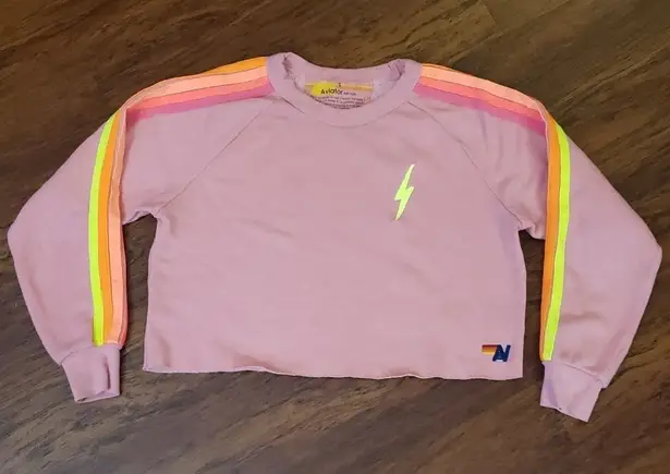 Aviator Nation Pink Neon Chic Edgy Feminine Cropped Crew Sweatshirt Size Small