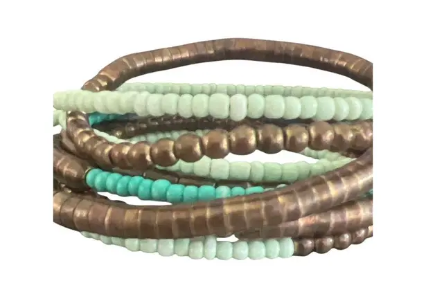 Memory Wire Cuff Bracelet Antique Brass Turquoise Color Boho Tribal Adj 7"