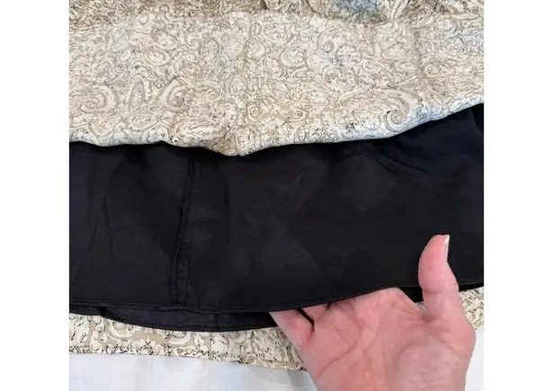 Tahari Pull On Pleated Mini A-Line Skirt 100% Silk Paisley Cream Women's Size 12