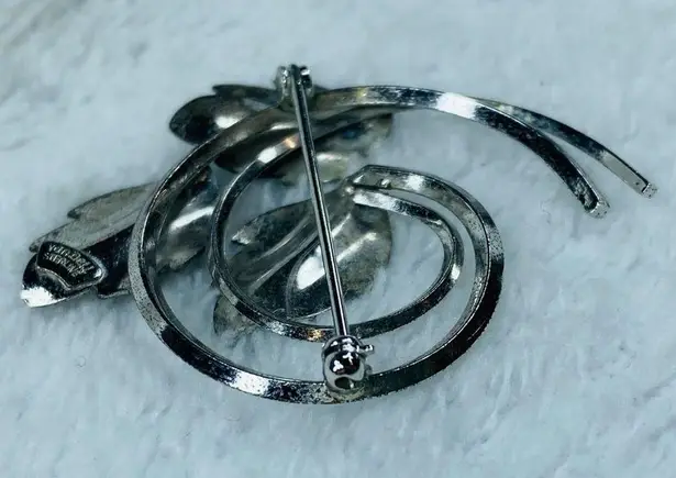 Van Dell Sterling Vintage Jewelry Pin Brooch Silver Circular Swirl with Leaves
