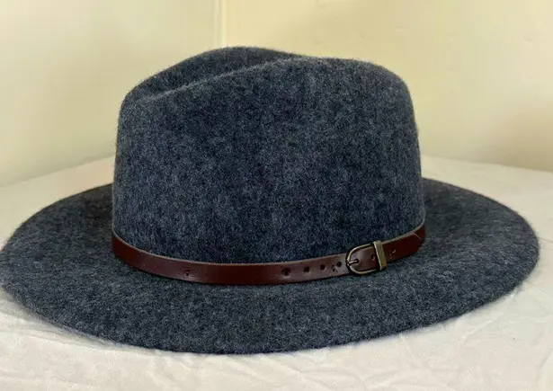 Vintage Italian Wool Fedora Hat Size 56 Gray Felt Wide Brim Leather Band Italy