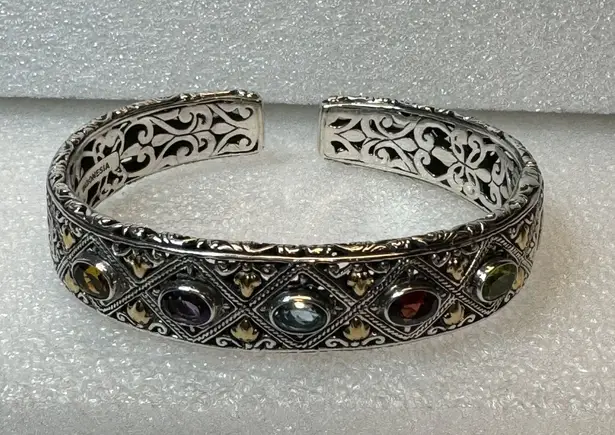 Sterling Silver Robert Manse 18K & 925 Multicolor Gemstone Cuff Bangle Bracelet