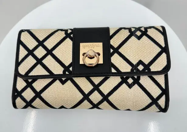 Spartina 449 Spartina wallet Seven Oaks natural linen leather geometric portal lock tan black