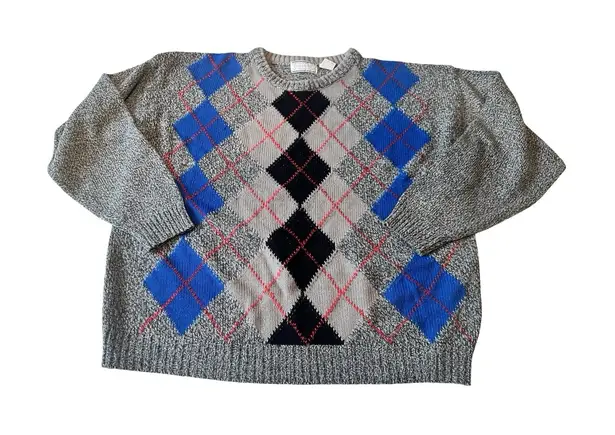 Vtg Zalerno International Sportswear Womans 20W Gray Blue Acrylic Argyle Sweater