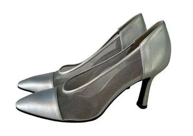 Vintage Yves Saint Laurent Classic Pumps Silver Mesh Pointed Toe Heels Size 7 M