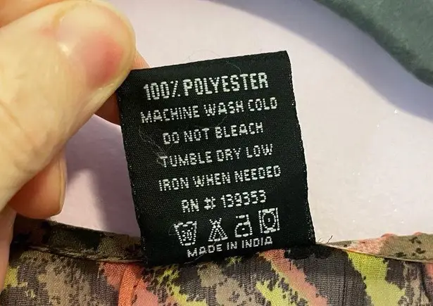 ACE Fashion Kaftan Beaded Green Geometric Print Boho Chiffon Size Medium