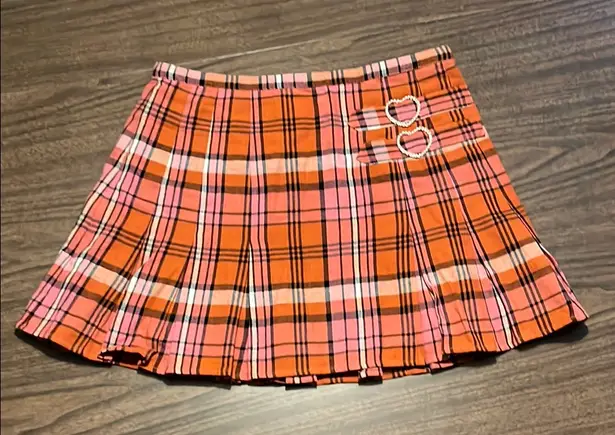 NEW Dolls Kill x Sugar Thrillz Large Real Everlasting Plaid Skirt Orange