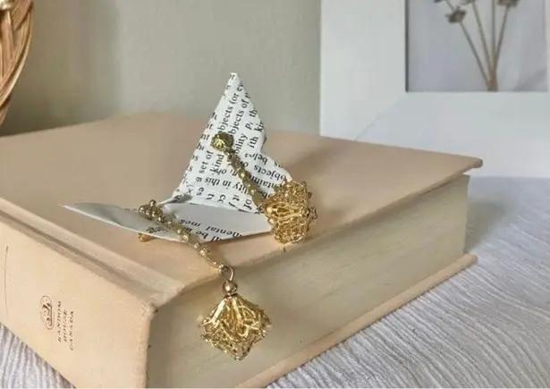 Gold Filigree Drop Earrings “Alexandria” Elegant Revival Gothic Edwardian Jewelry