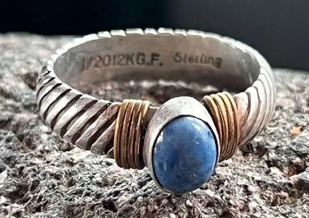 Vintage Sterling 12K Blue Kyanite Twisted Rope Ring size 8 Silver