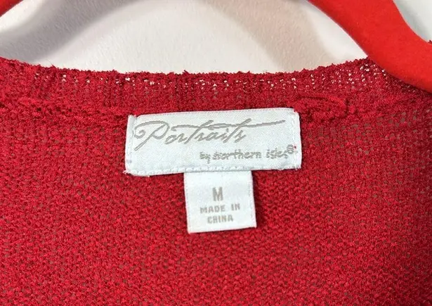 Portraits Northern Isles Red White Flower Knit Cardigan 3/4 Sleeve Women Medium