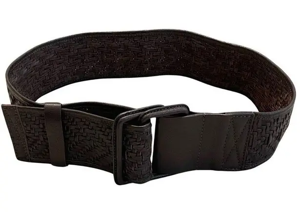 Y2K Wide Belt Woven Leather Dark Brown Adjustable