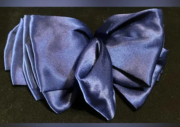 Vintage 90s Navy Blue SATIN EFFECT Big Hair Bow Barrette Clip Oversized