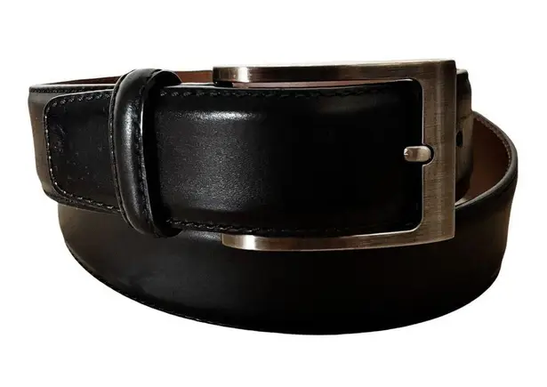 MAGNANNI Square Genuine Leather Belt Black Spain Silver Buckle Style 1278 Sz 32
