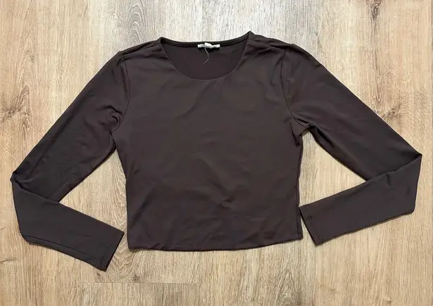 LILY LOVES | Women's Brown Long Sleeve Crop Smoothing Fitted Crop Top, Size XS