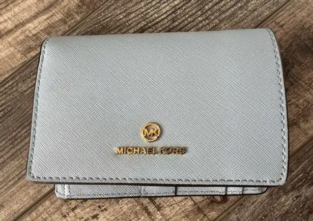 Michael Kors  JET SET CHARM Sm Flap ID Card Case slim Wallet pale blue NWT