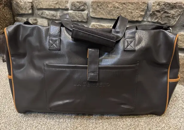 Karl Lagerfeld Lagerfeld PVC Faux Brown Leather Duffle Bag Unisex Overnight Weekender