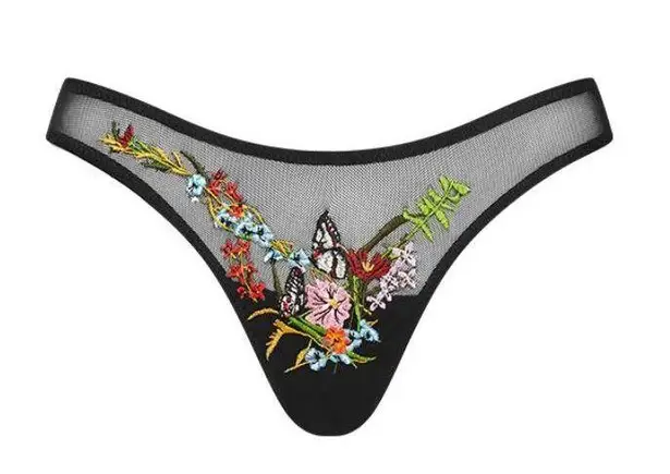 Boutique Monarch Reign Mesh Embroidered High Cut Bikini Bottom