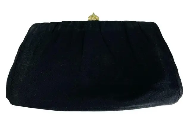 Vintage Black Fabric Evening Purse Clutch Wedding Handbag 9 x 5 u
