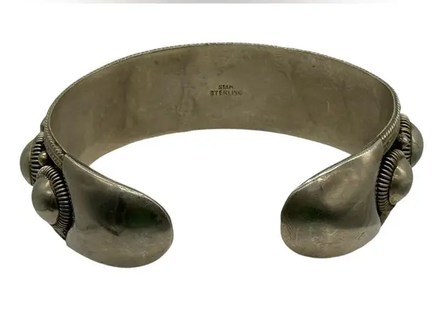 Siam Thailand Vintage Filigree Massive Silver Sterling Cuff Bracelet Pre 1948