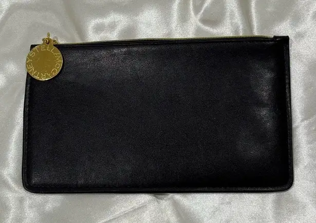 Stella McCartney Vegan Leather Zip Pouch Wallet Black Gold Zipper Clutch Case