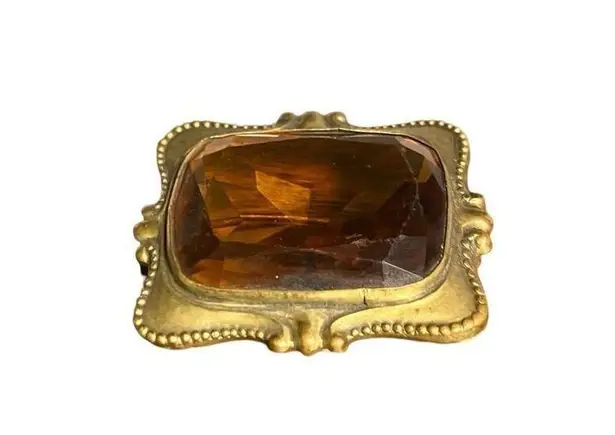 Large Antique Amber Brooch Bronze Frame C Clasp Gold