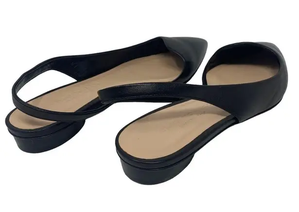 Club Monaco Sz 37 1/2 Women's Black Leather Slingback Pointed Toe Flat Shoes