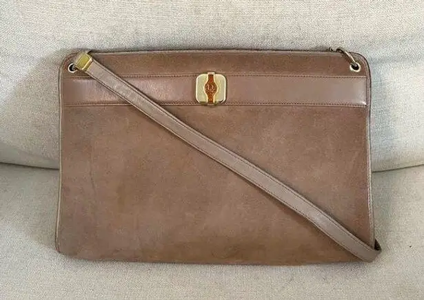 Christian Dior DIOR  Taupe / Light Brown Suede Leather Shoulder Bag