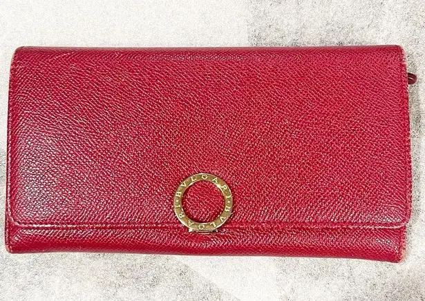 BVLGARI (Made in Italy) Long Leather Wallet in Red, Excellent Condition