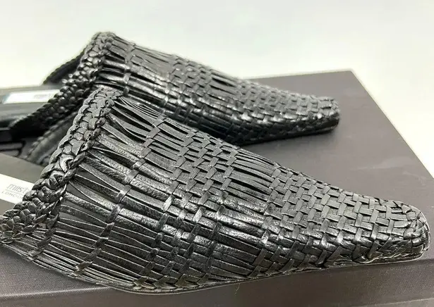 MIISTA Erica Woven Leather Pointed Toe Mules Black Size 6