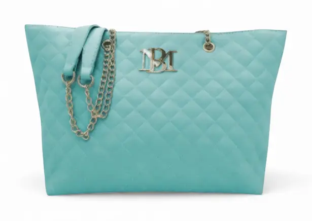 Badgley Mischka Tote Bag Aqua Quilted Chain New With Tags