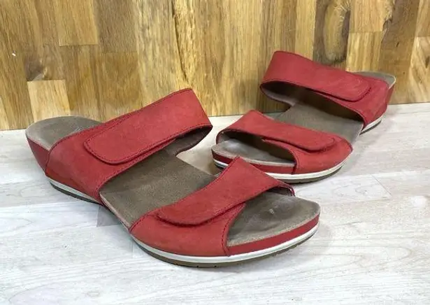 Dansko Vienna Tomato Milled Nubuck Two Strap Mini Wedge Slide Sandal 39