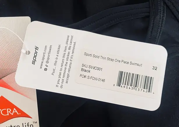 Sporti HydroLast Solid Thin Strap Swimsuit Black