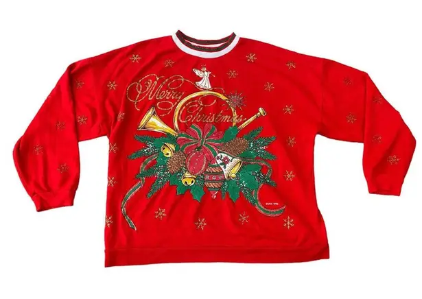 Vintage 90s Nut Cracker Christmas Graphic Gold Glitter Red Sweatshirt Size M Size M